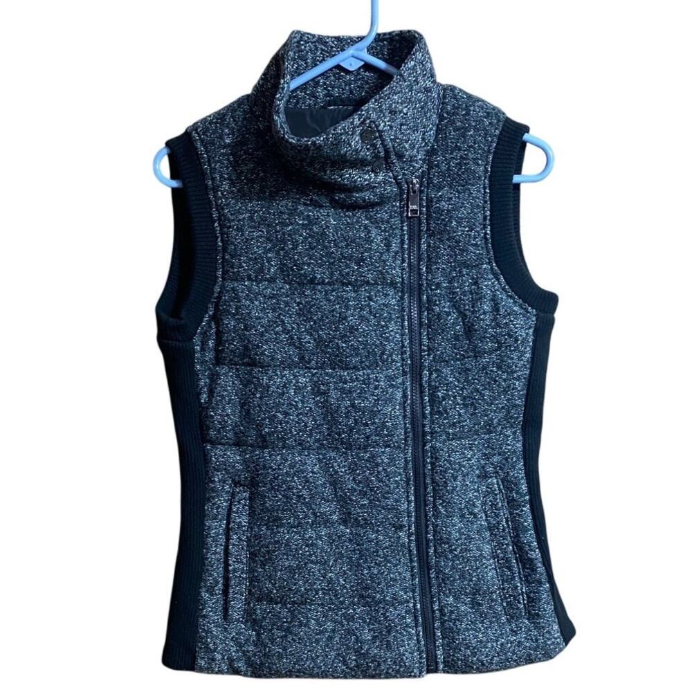 Marc New York Women’s Vest Small Black Gray Knit Stretch Hi Neck Zip Up Pockets